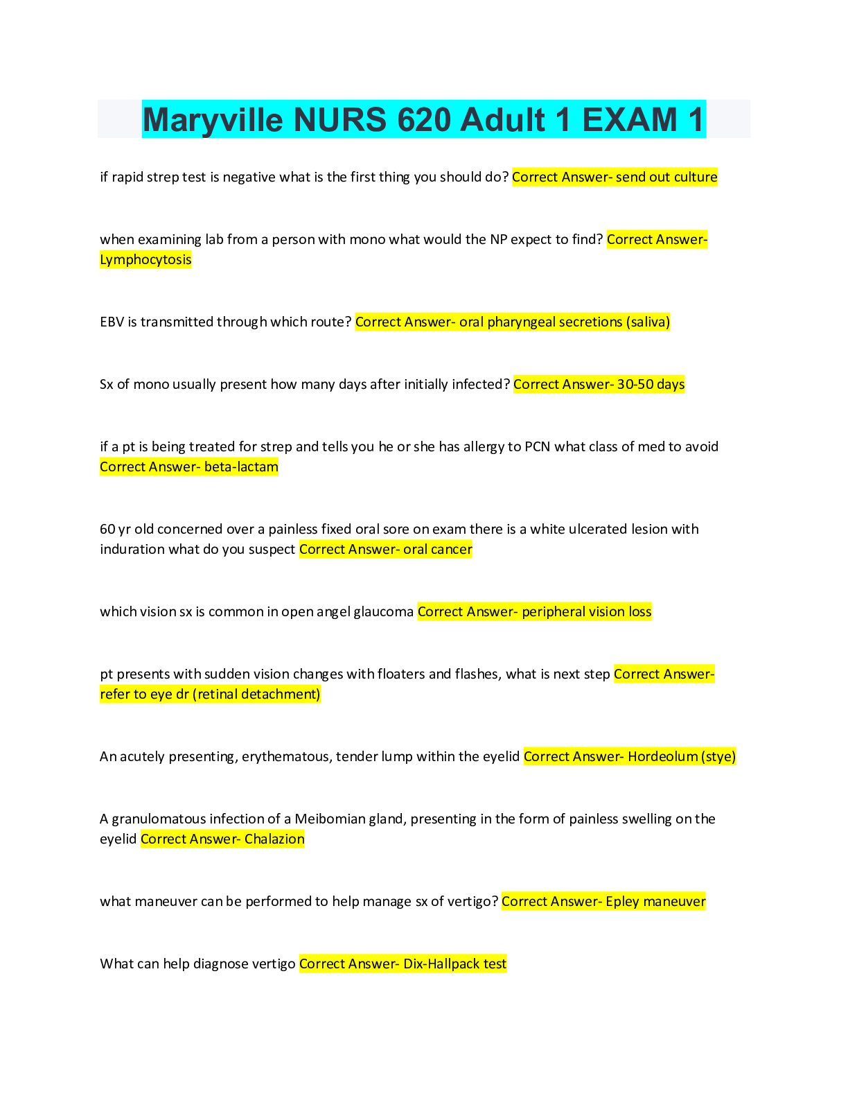 Preview image of NCSBN Practice Questions and Answers 2022 Update (Full solution pack) document
